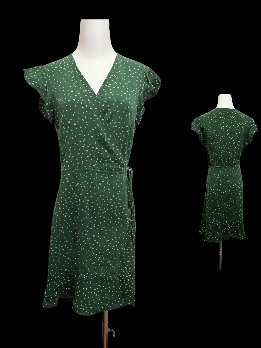 🍃🍃🍃 Green 100% Mulberry Silk Polka Dot Wrap Dress - Picture 8 of 8